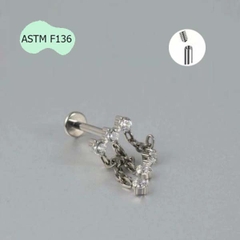 Khuyên tai đính đá phối 3 dây xích - 1.2*8mm - Titanium