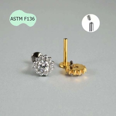 Khuyên tai Titan hình bông hoa đính đá - 2 màu - 1.2*8mm