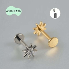 Khuyên tai hình mặt trời đính đá - 1.2*8mm - Titanium