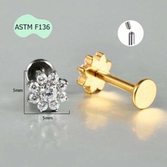Bông tai hoa hướng dương đính đá 1.2*8mm - 2 màu - Titanium