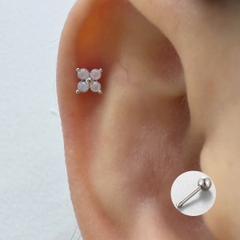 Khuyên tai cỏ 4 lá đá opal - 3 màu / Hợp kim