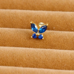 Khuyên tai con bướm đá xanh - vàng - 0.8*6*3mm