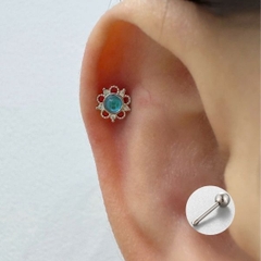 Khuyên tai đá xanh hình quả cầu điện - Hợp kim