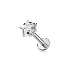 Khuyên tai đính đá ngôi sao 5 cánh - Thép không gỉ - 1.2*8mm