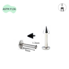 Khuyên tai hình nón ren trong Titanium - 1.2*8*3/3mm