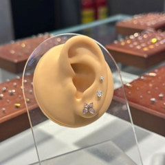 Khuyên tai nơ trái tim hồng / Hợp kim