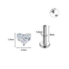 Khuyên tai Titan trái tim pha lê trắng - 1.2*8mm