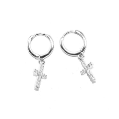 Khuyên tai tròn tòn tèn hình chữ thập đính đá 10mm - Hợp kim