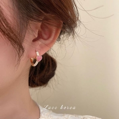 Khuyên tai vòng họa tiết trái tim cổ điển - Hợp kim - 16mm