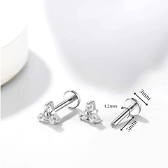 Khuyên titan bông hoa 3 cánh WHITE - 4 size