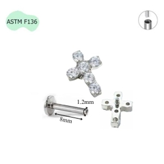 Khuyên titan chữ thập đá trắng unisex - 1.2*8mm