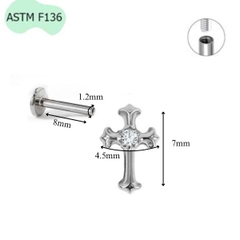Titan / Khuyên tai thánh giá đá tròn unisex - 1.2*8mm