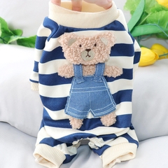 Bộ liền kẻ ngang gấu bông xanh