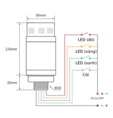 Đèn tín hiệu 1 tầng CL50S 24V (có còi)