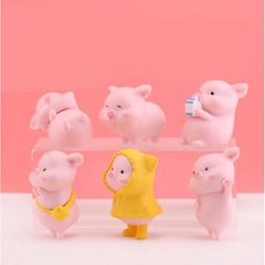 Set 6 mô hình lợn hồng heo hồng để bàn mini biểu cảm ngộ nghĩnh dễ thương trang trí góc học tập, làm việc