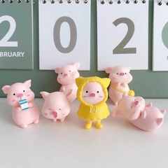 Set 6 mô hình lợn hồng heo hồng để bàn mini biểu cảm ngộ nghĩnh dễ thương trang trí góc học tập, làm việc
