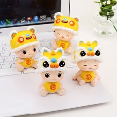 Set 4 mô hình em bé hổ tài lộc lắc đầu biểu cảm dễ thương nhiều màu sắc trang trí nhà cửa, bàn làm việc