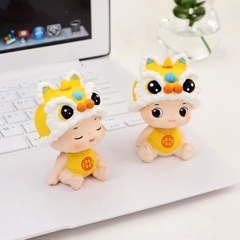 Set 4 mô hình em bé hổ tài lộc lắc đầu biểu cảm dễ thương nhiều màu sắc trang trí nhà cửa, bàn làm việc