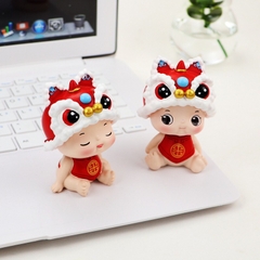 Set 4 mô hình em bé hổ tài lộc lắc đầu biểu cảm dễ thương nhiều màu sắc trang trí nhà cửa, bàn làm việc