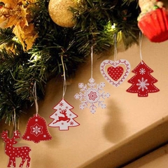 Set 12 Phụ Kiện Treo Trang Trí Cây Thông Giáng Sinh Bằng Gỗ Hình Bông Tuyết Hoạt Hình DIY