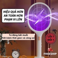 Vợt Muỗi Thông Minh Kiêm Đèn Bắt Muỗi Tự Động 2in1 Thu Hút Muỗi Bằng Ánh Sáng Tím Có Màng Bảo Vệ An Toàn Cho Trẻ Em