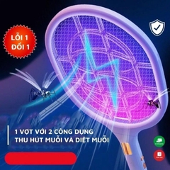 Vợt Muỗi Thông Minh Kiêm Đèn Bắt Muỗi Tự Động 2in1 Thu Hút Muỗi Bằng Ánh Sáng Tím Có Màng Bảo Vệ An Toàn Cho Trẻ Em