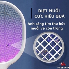 Vợt Muỗi Thông Minh Kiêm Đèn Bắt Muỗi Tự Động 2in1 Thu Hút Muỗi Bằng Ánh Sáng Tím Có Màng Bảo Vệ An Toàn Cho Trẻ Em