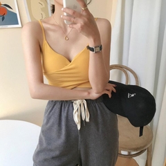 Áo 2 dây thể thao nữ có đệm ngực kiểu Hàn quốc, vải cotton lạnh, thun gân, mặc thể thao, dạo phố - AYT001