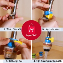 Đầu lọc nước trực tiếp tại vòi, 6 tầng, gắn phù hợp với hầu hết loại vòi hình tròn, lọc phèn, bụi