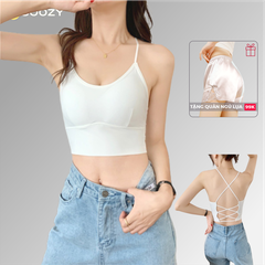 Áo lót cúp ngực nữ vải lụa băng, có đệm ngực, dây chéo lưng, mặc thể thao, dạo phố, mặc vest - ALC001