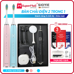 Bàn chải đánh răng điện 3 trong 1 SIOYIE - Đánh răng, rửa mặt, chăm sóc nướu