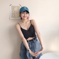 Áo 2 dây thể thao nữ có đệm ngực kiểu Hàn quốc, vải cotton lạnh, thun gân, mặc thể thao, dạo phố - AYT001