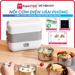 Hộp cơm điện giữ nhiệt văn phòng LUNCH BOX, hâm nóng và tự nấu chín thức ăn, 2 tầng 4 khay, cắm điện 220V
