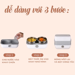 Hộp cơm điện giữ nhiệt văn phòng LUNCH BOX, hâm nóng và tự nấu chín thức ăn, 2 tầng 4 khay, cắm điện 220V