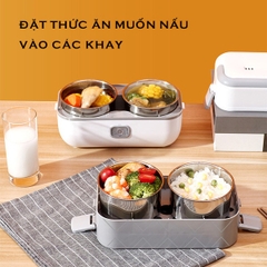 Hộp cơm điện giữ nhiệt văn phòng LUNCH BOX, hâm nóng và tự nấu chín thức ăn, 2 tầng 4 khay, cắm điện 220V