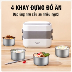 Hộp cơm điện giữ nhiệt văn phòng LUNCH BOX, hâm nóng và tự nấu chín thức ăn, 2 tầng 4 khay, cắm điện 220V