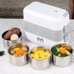 Hộp cơm điện giữ nhiệt văn phòng LUNCH BOX, hâm nóng và tự nấu chín thức ăn, 2 tầng 4 khay, cắm điện 220V