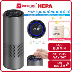 Máy lọc không khí ô tô HEPA, lọc bụi mịn, tạo ion âm, khử mùi, phân loại mức độ không khí, hiển thị nhiệt độ, độ ẩm, cảm ứng