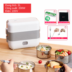 Hộp cơm điện giữ nhiệt văn phòng LUNCH BOX, hâm nóng và tự nấu chín thức ăn, 2 tầng 4 khay, cắm điện 220V