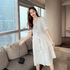 Váy cổ điển ngắn tay cổ chữ V, kiểu Pháp, Hàn, tay áo lồng đèn, eo cao, sang trọng, thanh lịch - VNT001