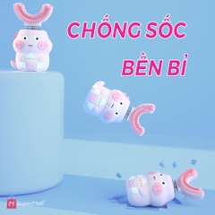 Bàn chải điện chữ U cho bé WEKOME, 2-8 tuổi, hình gà con, chống nước, sạc, có nhạc, đèn LED trắng răng, kích thích mọc răng