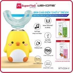 Bàn chải điện chữ U cho bé WEKOME, 2-8 tuổi, hình gà con, chống nước, sạc, có nhạc, đèn LED trắng răng, kích thích mọc răng