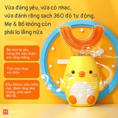 Bàn chải điện chữ U cho bé WEKOME, 2-8 tuổi, hình gà con, chống nước, sạc, có nhạc, đèn LED trắng răng, kích thích mọc răng