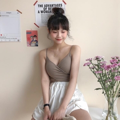 Áo 2 dây thể thao nữ có đệm ngực kiểu Hàn quốc, vải cotton lạnh, thun gân, mặc thể thao, dạo phố - AYT001