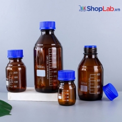 Chai thủy tinh nâu ECO nắp xanh GL45, vạch chia trắng 100ml Onelab