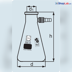 Bình tam giác, có nhánh hút CK bằng nhựa 2000mL Duran