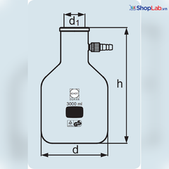 Bình có nhánh hút CK bằng nhựa 3000mL Duran
