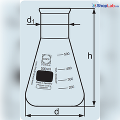 Bình tam giác cổ rộng 1000mL, thành dày Duran
