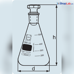 Bình xác định Iodine 500mL, 29/32, nút TT Duran