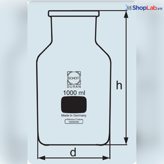 Chai trắng cổ rộng nút thủy tinh NS 60/46, 1000mL Duran